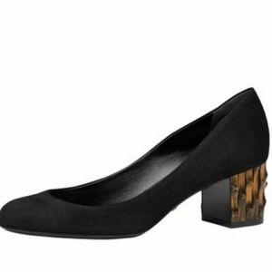 Gucci Dahlia Bamboo Heel Pump Black Suede Leather